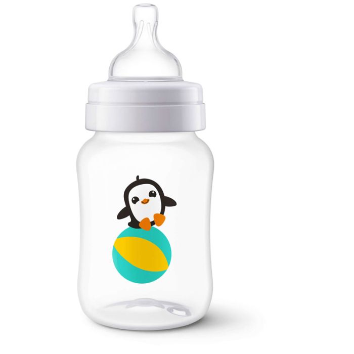 Kūdikio buteliukas AVENT "Classic" su žinduku 1m+ 260ml Pingvinas