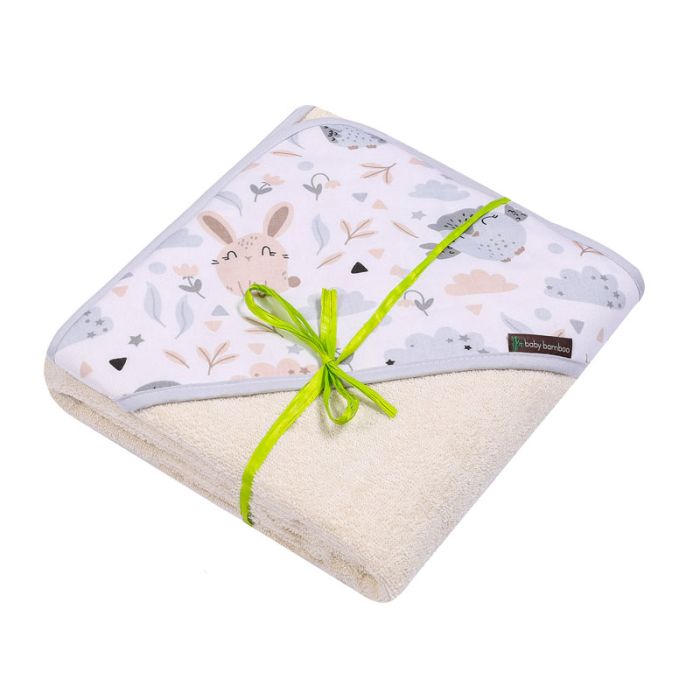 Kapuutsiga rätik 100x100 cm "Baby bamboo" öökullidega