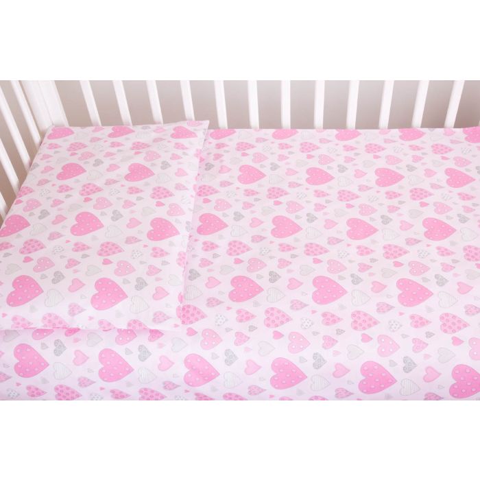 Voodipesu komplekt koos kaitsega "Südamed", roosa
