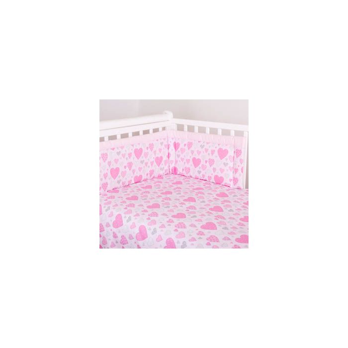Voodipesu komplekt koos kaitsega "Südamed", roosa