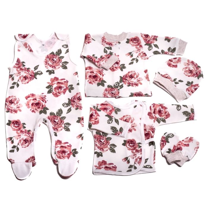 Komplekt vastsündinule 5-e osaline "Roses" valge