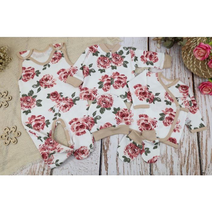 Komplekt vastsündinule 5-e osaline "Roses" beige