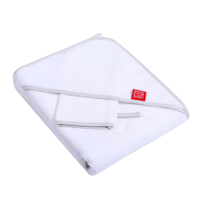 Vannirätik kapuutsiga ja pesukinnas "Blank" 80x80 cm valge halliga