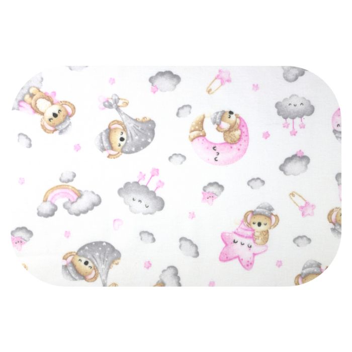 Beebi flanellist lapid "Bear on moon- in pink"  70x80cm 1tk