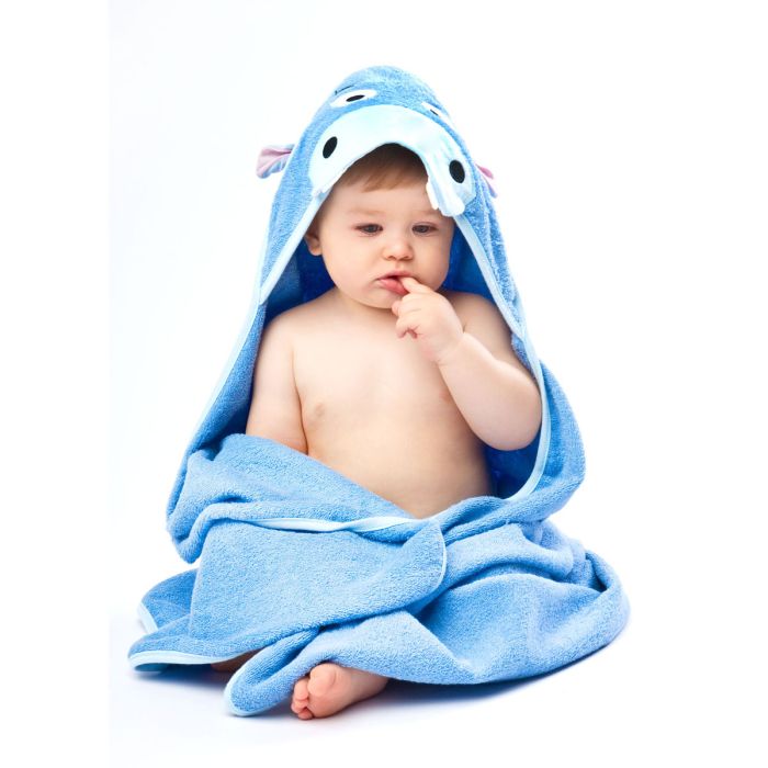 3D kapuutsiga vannilina "Hippo"100x100cm "frotte" sinine