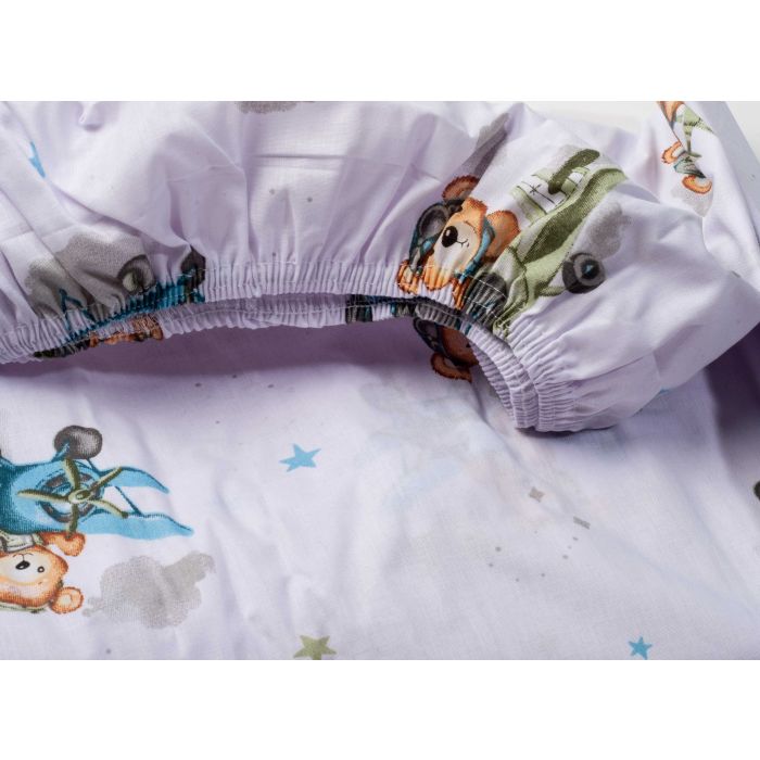 Puuvillane kummiga voodilina 60x120 cm "Bear pilot blue" 