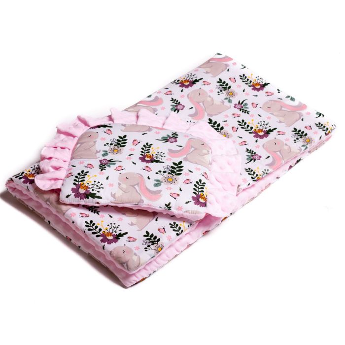 Kahepoolne tekk ja padi komplekt "Bunnies &Flowers" 