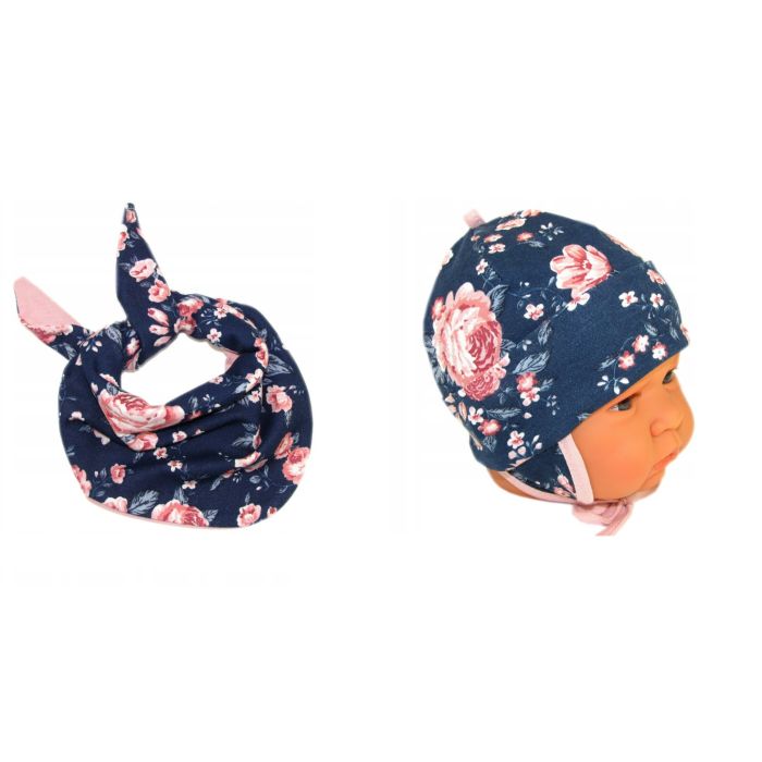 Beebi müts ja sall "Cosy" - navy flora