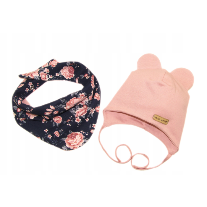 Beebi müts ja sall  "Love" - Navy flora