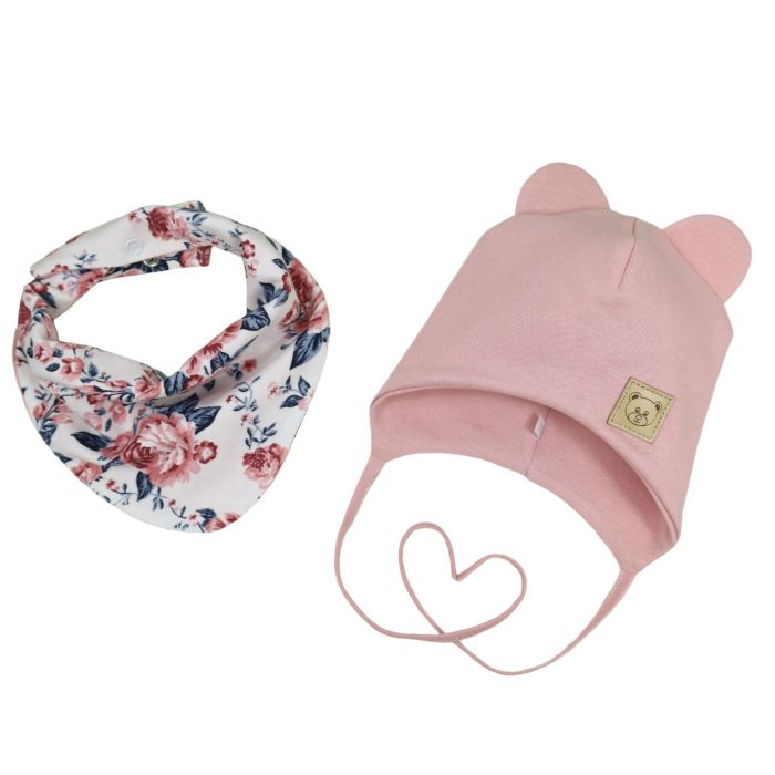 Beebi müts ja sall  "Love" - Powder pink flora