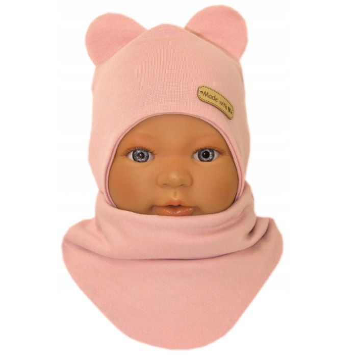 Beebi müts ja sall  "Love" - Powder pink flora