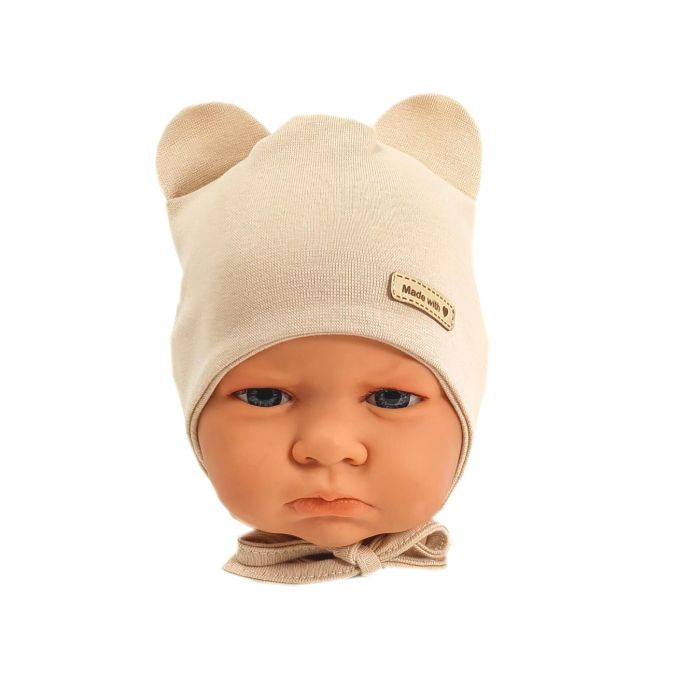 Beebi müts ja sall  "Love" - Beige bears