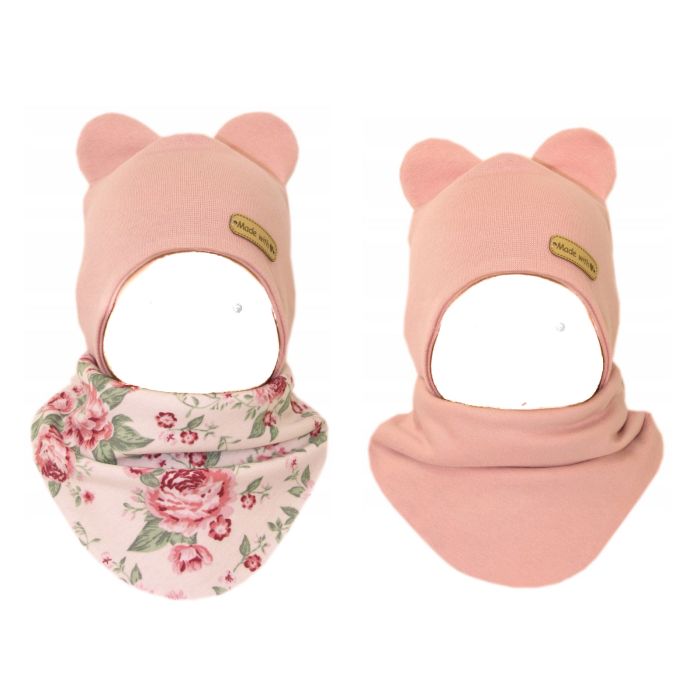 Beebi müts ja sall  "Love" - Powder pink flora