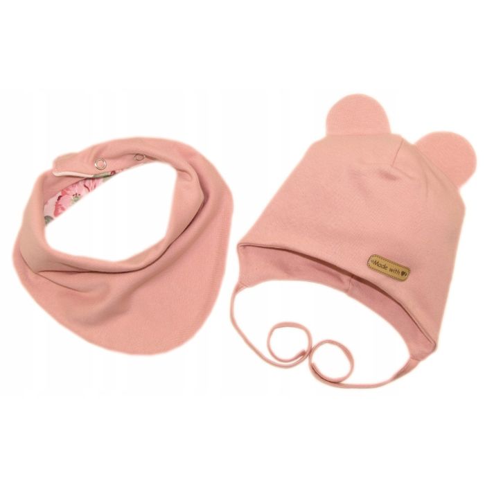 Beebi müts ja sall  "Love" - Powder pink flora