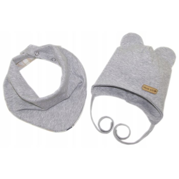 Beebi müts ja sall  "Love" - Grey