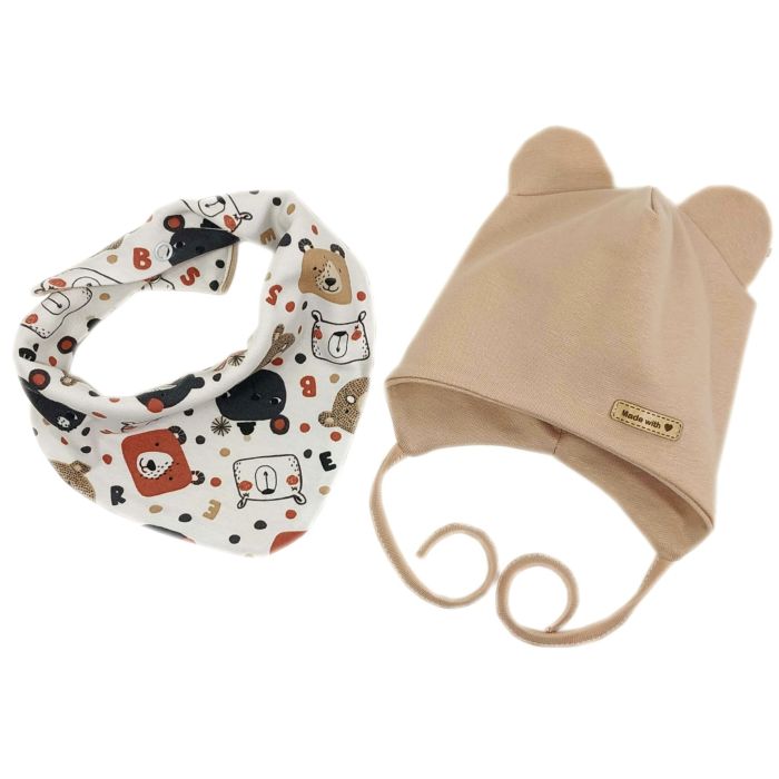 Beebi müts ja sall  "Love" - Beige bears