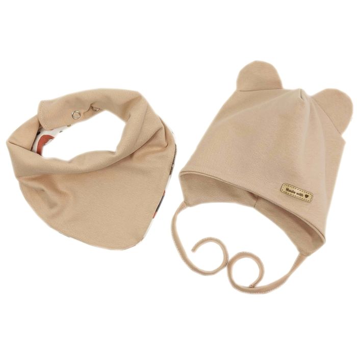 Beebi müts ja sall  "Love" - Beige bears