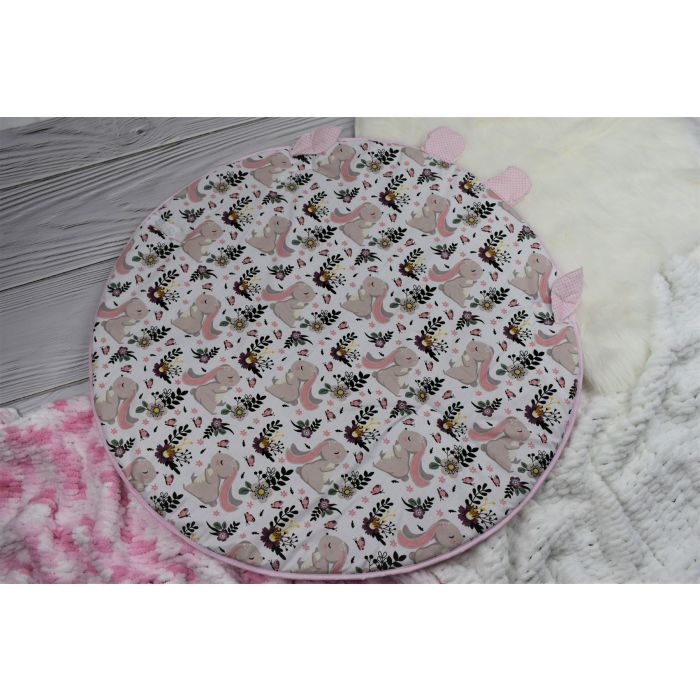  Ümbriktekk - mängumatt beebile 2in1 "Bunny&Flowers" diameeter 88 cm