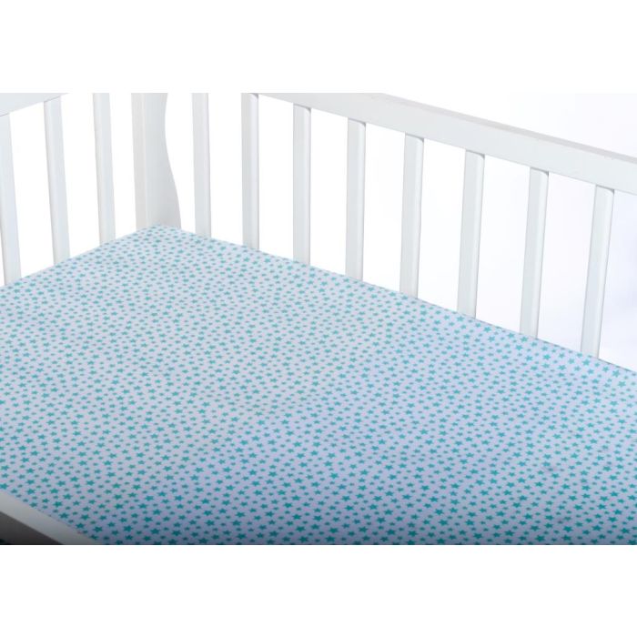 Kummiga voodilina "Stars" 60x120 - puuvil, türkiissinine