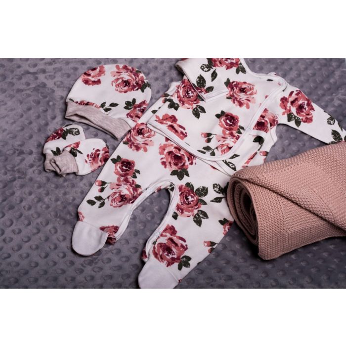 Komplekt vastsündinule 5-e osaline "Roses" valge