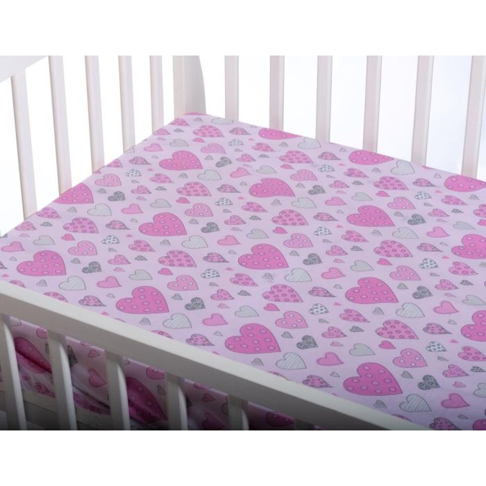 Kummiga voodilina "Hearts" 60x120 - puuvil