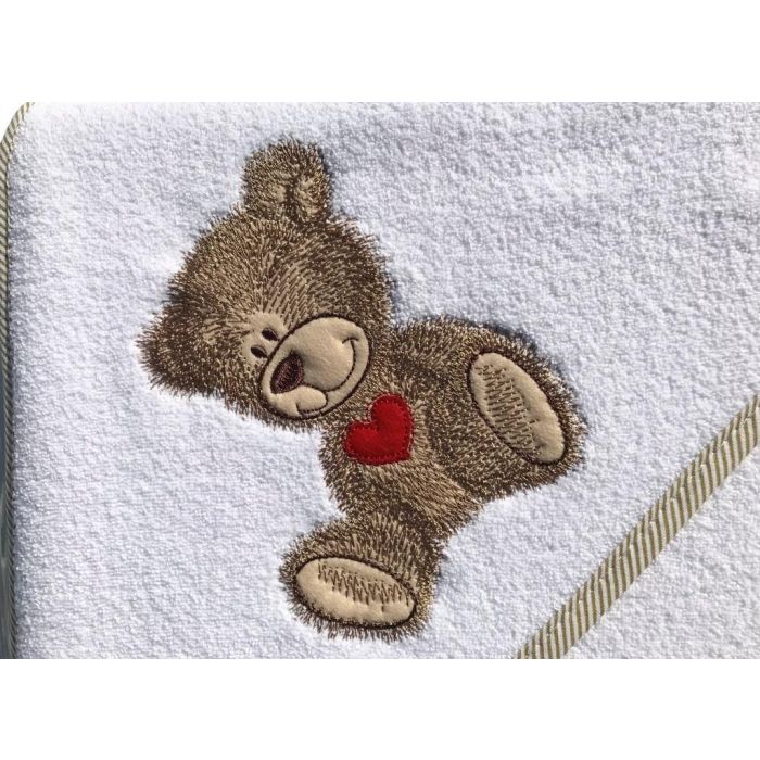 Kapuutsiga vannilina "Teddy bear" 80x80cm "frotte" valge