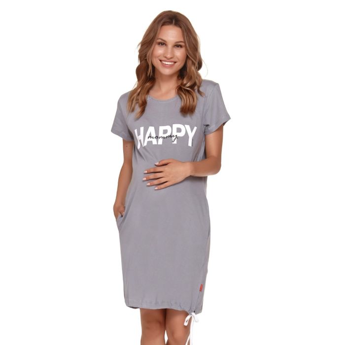 Puuvillane öösärk rasedatele naistele "Happy" grey