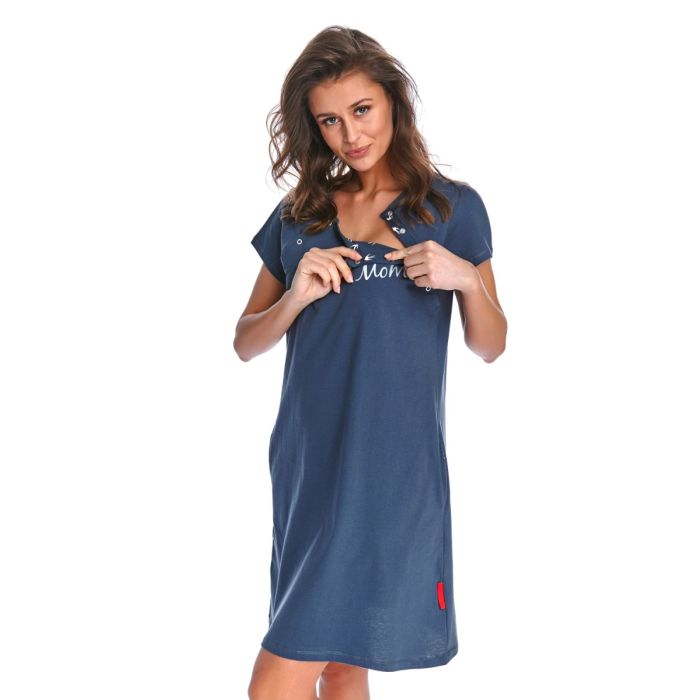 Puuvillane öösärk rasedatele naistele  "Mamma" deep blue 