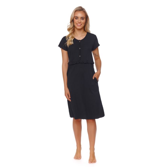 Puuvillane öösärk rasedatele naistele "WAVE" black