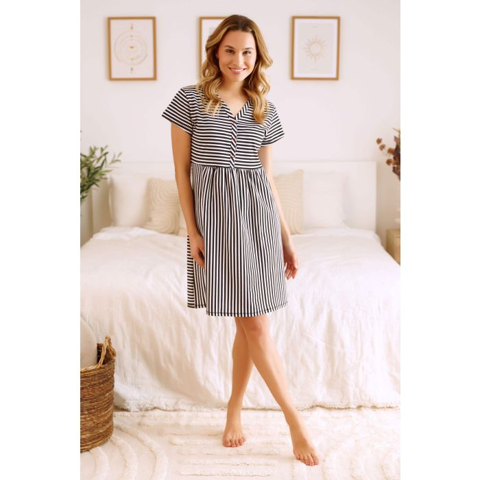 Puuvillane öösärk rasedatele naistele  "Lines" Black