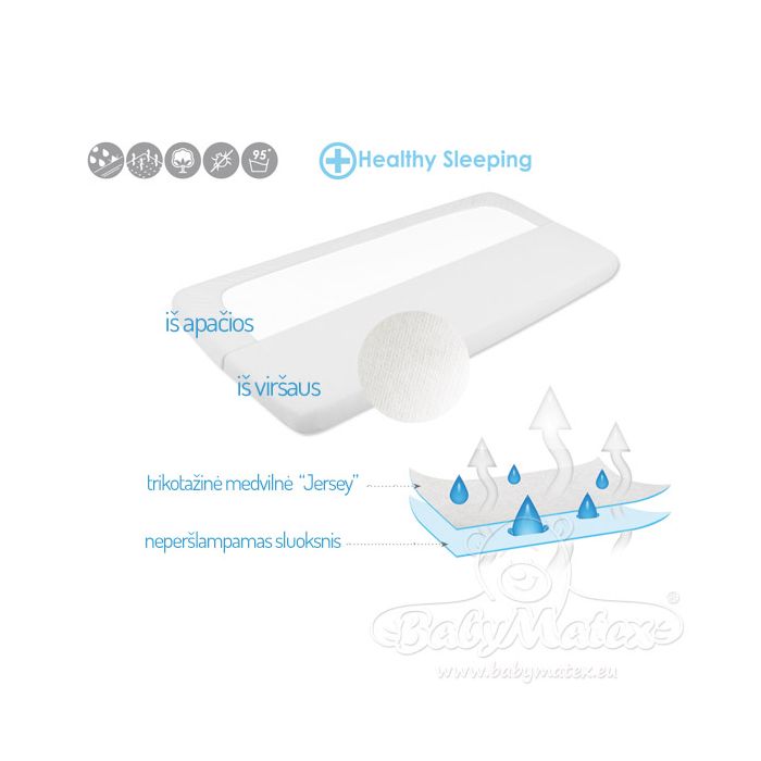 Neperšlampama paklodė kūdikiui balta medvilnė