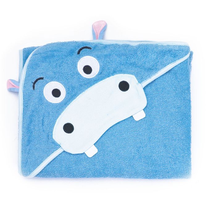 3D kapuutsiga vannilina "Hippo"100x100cm "frotte" sinine