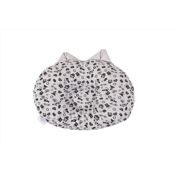 Pagalvė kūdikiui 30x25 cm "Miau" pilka su katinėliais.