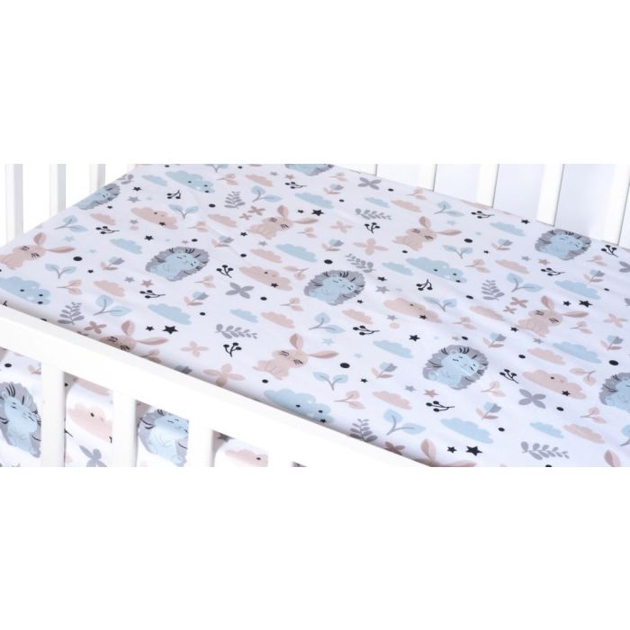 Kummiga voodilina "Bunny& Hedgehog" 60x120 - puuvil