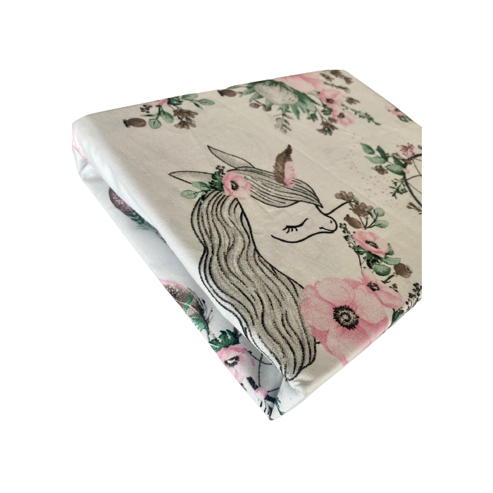 Kummiga voodilina "Unicorn" 60x120 - puuvil