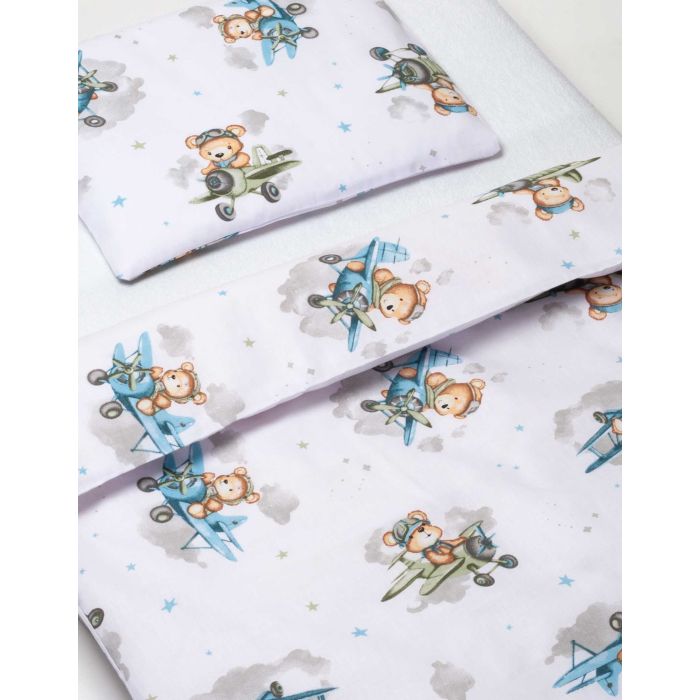 Voodipesu beebidele 135x100  "Bear pilot-blue"" 