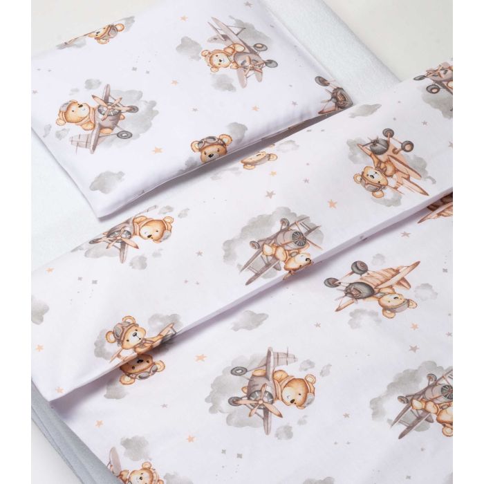 Voodipesu beebidele 135x100  "Bear pilot beige" 