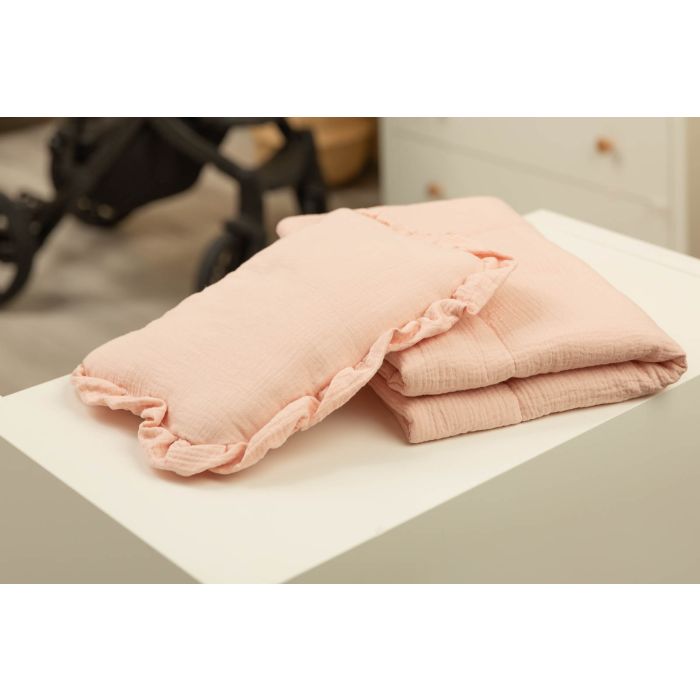 Musliinist beebitekk "Luxury soft" ja padi roosa  