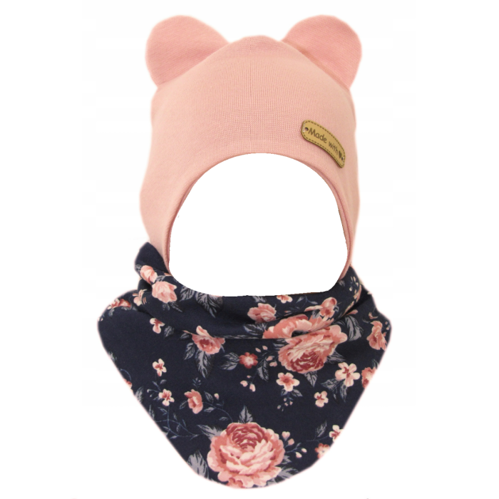 Beebi müts ja sall  "Love" - Navy flora