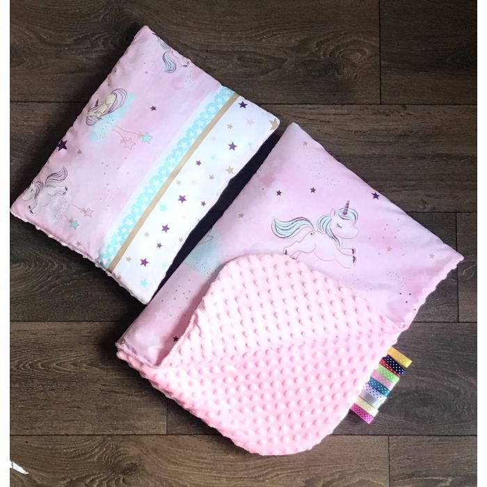 Kahepoolne tekk ja padi komplekt "Lovely unicorns" roosa