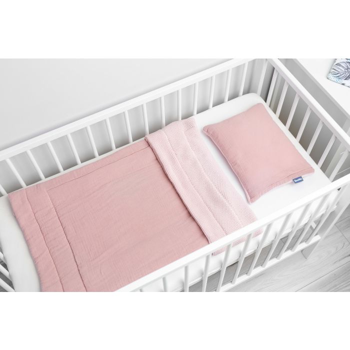 Muslino ir megztos medvilnės pledukas ir pagalvė kūdikiui "Luxury"