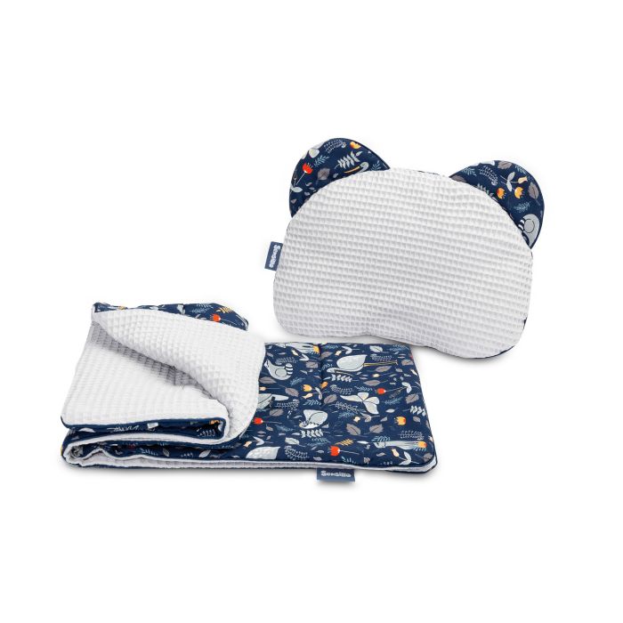 Komplektas kūdikiui "Owls" pledas 56x76 cm ir pagalvė 36x28 cm