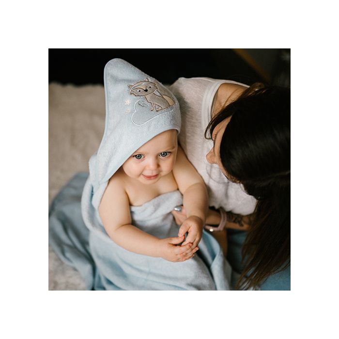 Bamboo kapuutsiga vannilina 100x100  "Foxy" sinine