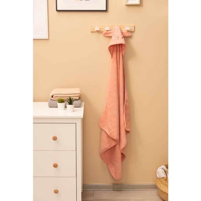 Rätik beebile kapuutsiga "Bunny" 90x90 cm roosa