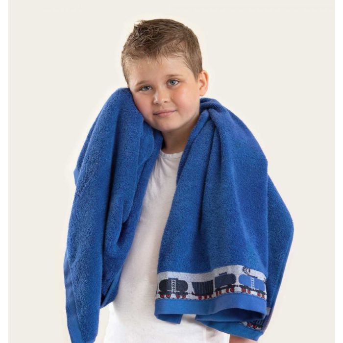 Beebi rätik (Egiptuse puuvill) "Trains blue" 