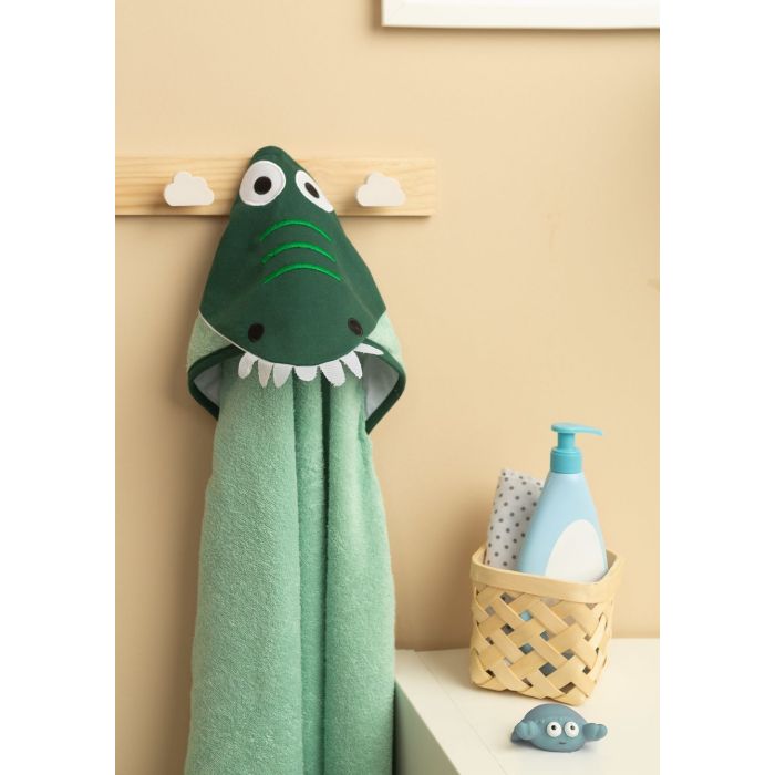 3D vannilina kapuutsiga beebile "Croco"100x100cm "frotte" roheline