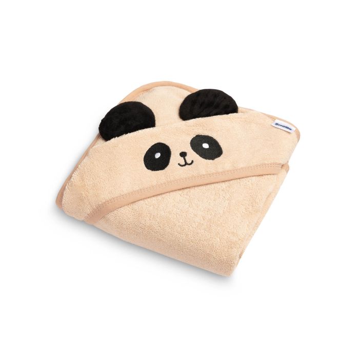 Rätik beebile kapuutsiga "Panda" 90x90 cm beige