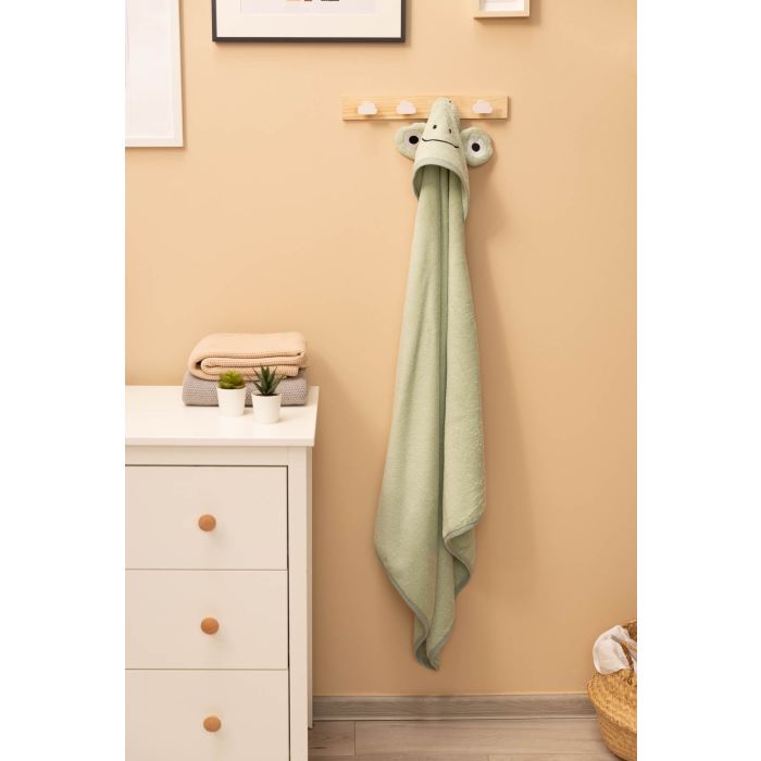 Rätik beebile kapuutsiga "Frog" 90x90 cm green
