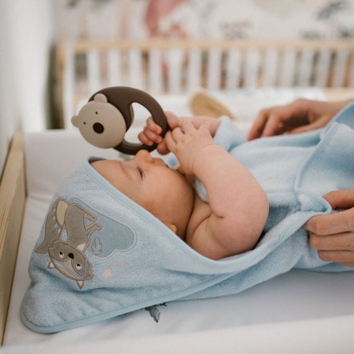 Bamboo kapuutsiga vannilina 100x100  "Foxy" sinine