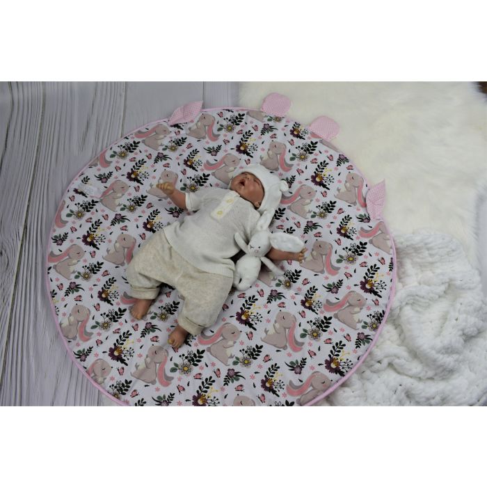  Ümbriktekk - mängumatt beebile 2in1 "Bunny&Flowers" diameeter 88 cm
